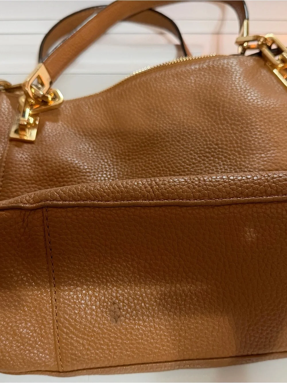 Michael Kors Brown Pebbled Leather Shoulder Bag with Gold Hardware
